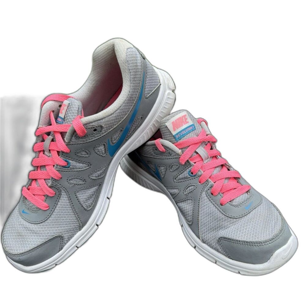 Nike Women's Revolution 2 Pink Blue Gray Retro Sporty Running Shoes Size 8
